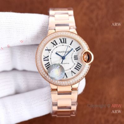 Swiss Quality Cartier Ballon Bleu Double Diamond Watch 33mm Citizen Movement